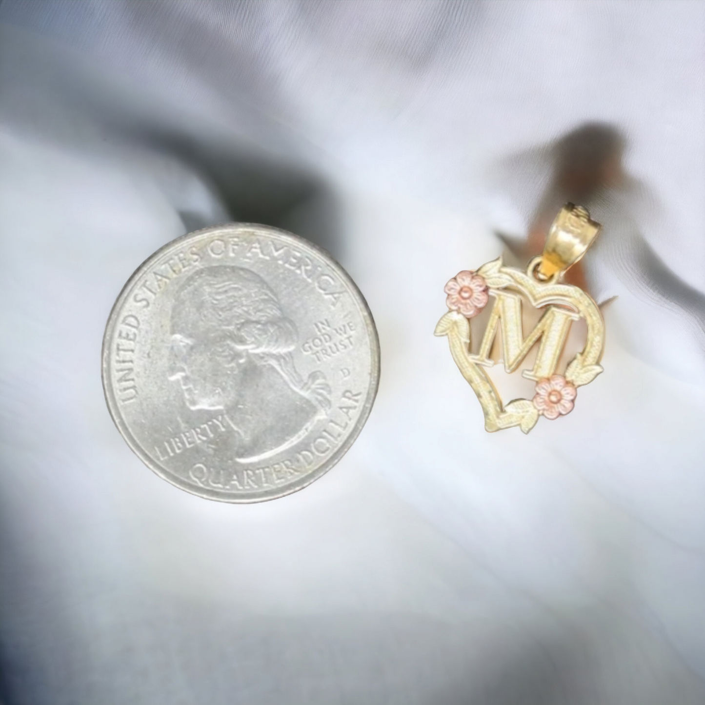 10kt Two-Tone Initial Heart Pendant for Women in Yellow and Rose Gold