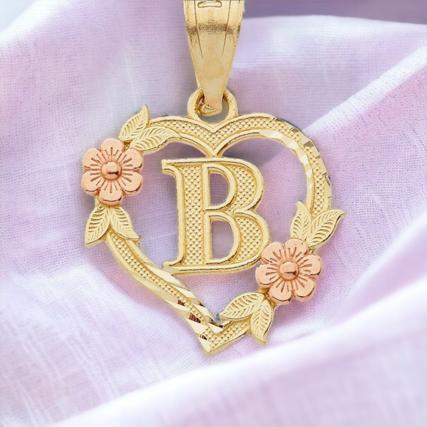 10kt Two-Tone Initial Heart Pendant for Women in Yellow and Rose Gold