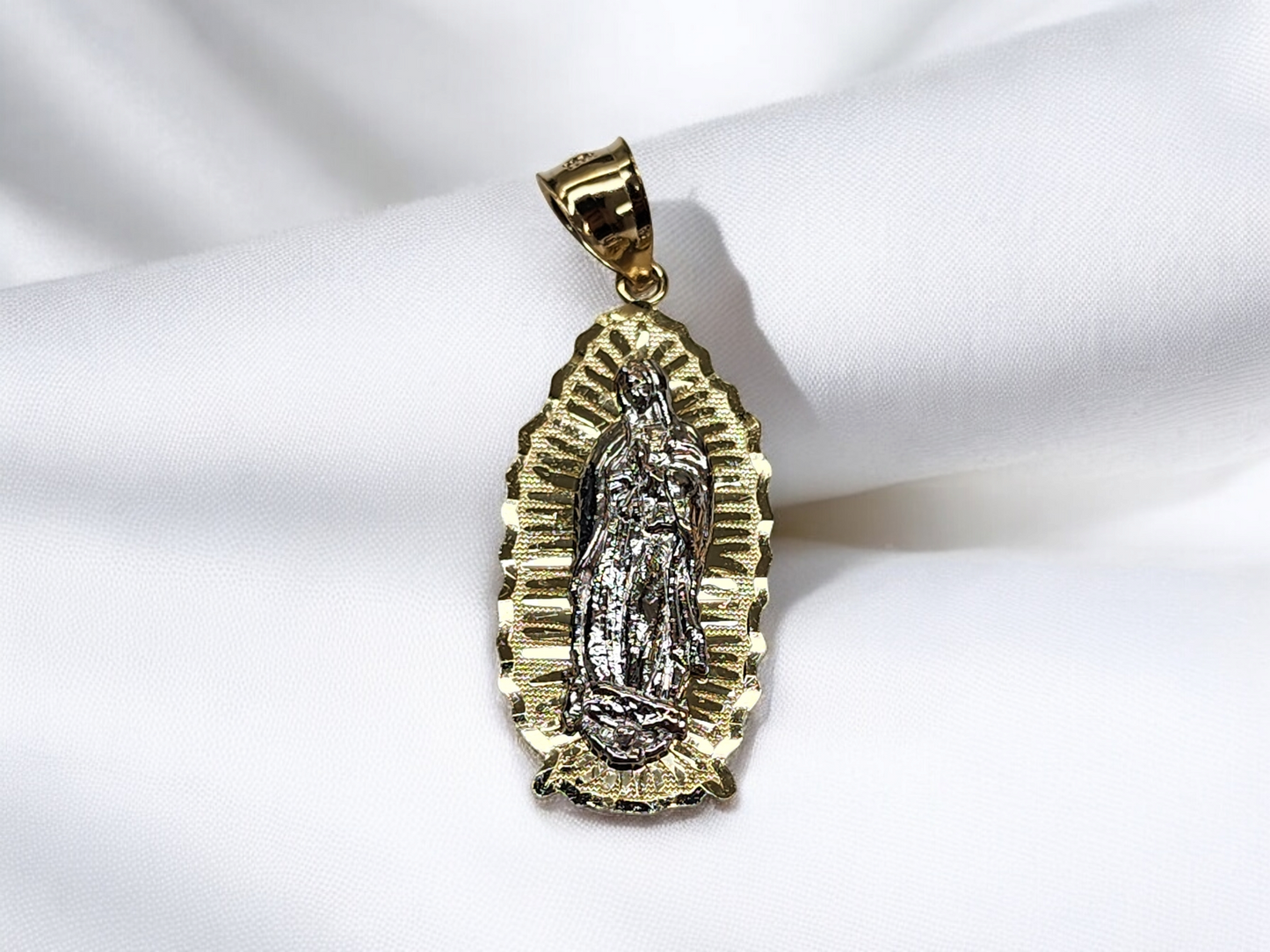 10kt Gold Our Lady of Guadalupe Diamond Cut Pendant