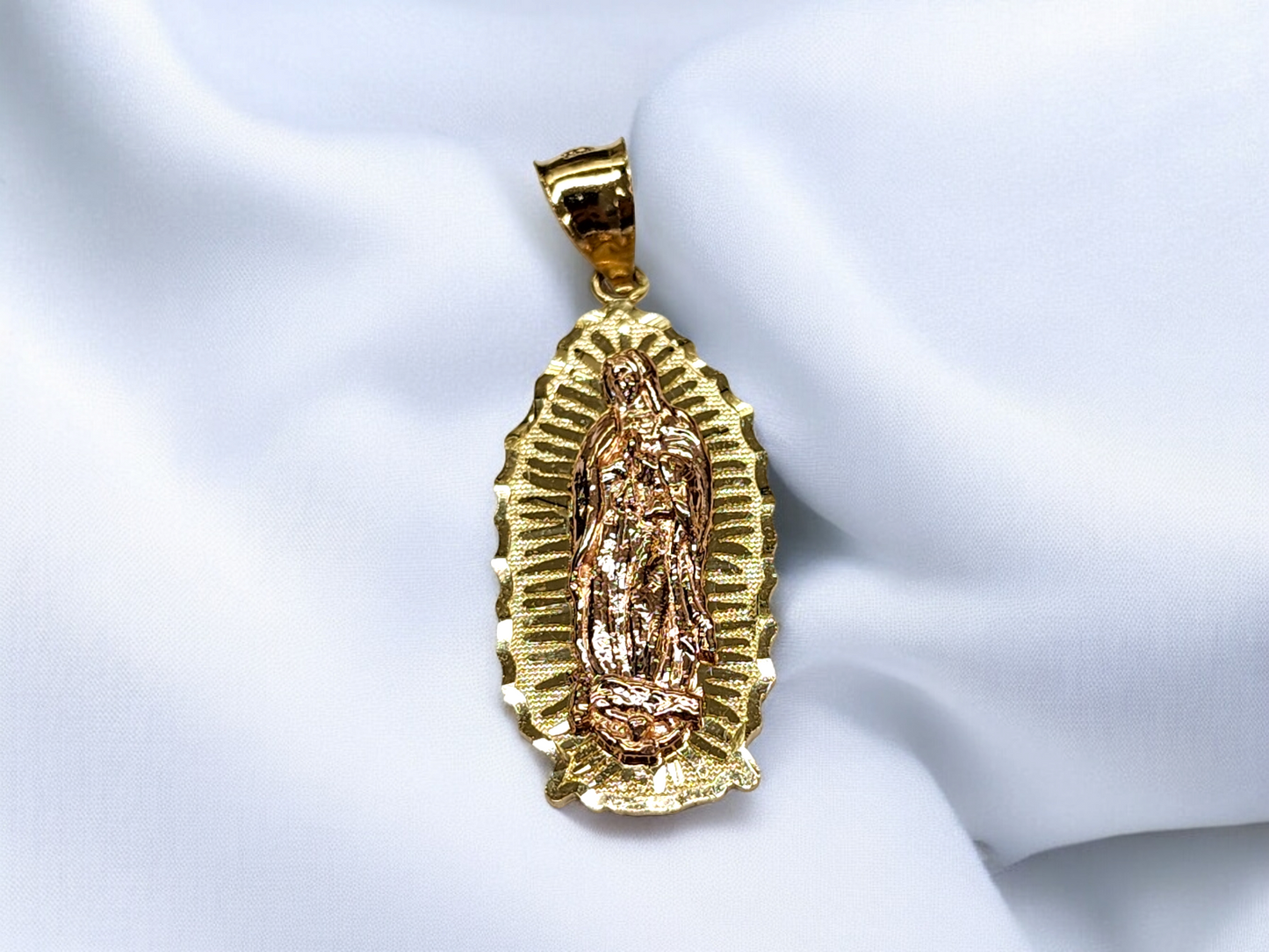 10kt Gold Our Lady of Guadalupe Diamond Cut Pendant