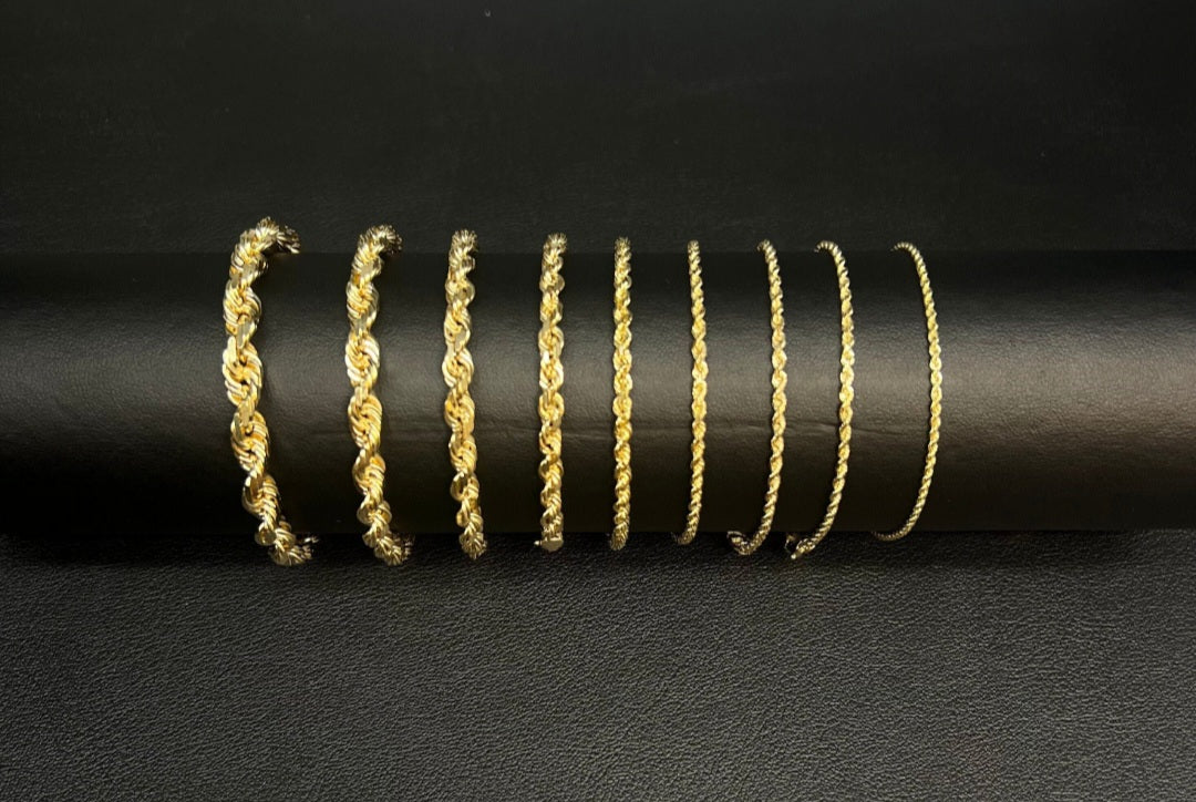 10kt Gold Hollow Rope chain Bracelet