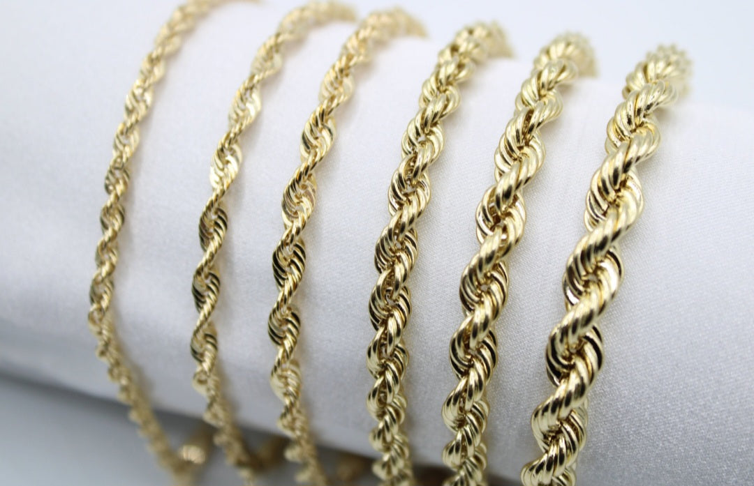 10kt Gold Hollow Rope chain Bracelet
