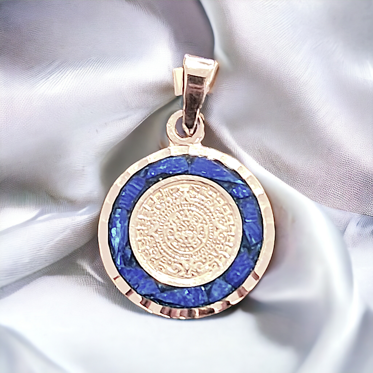 Aztec calendar with blue opal inlay
