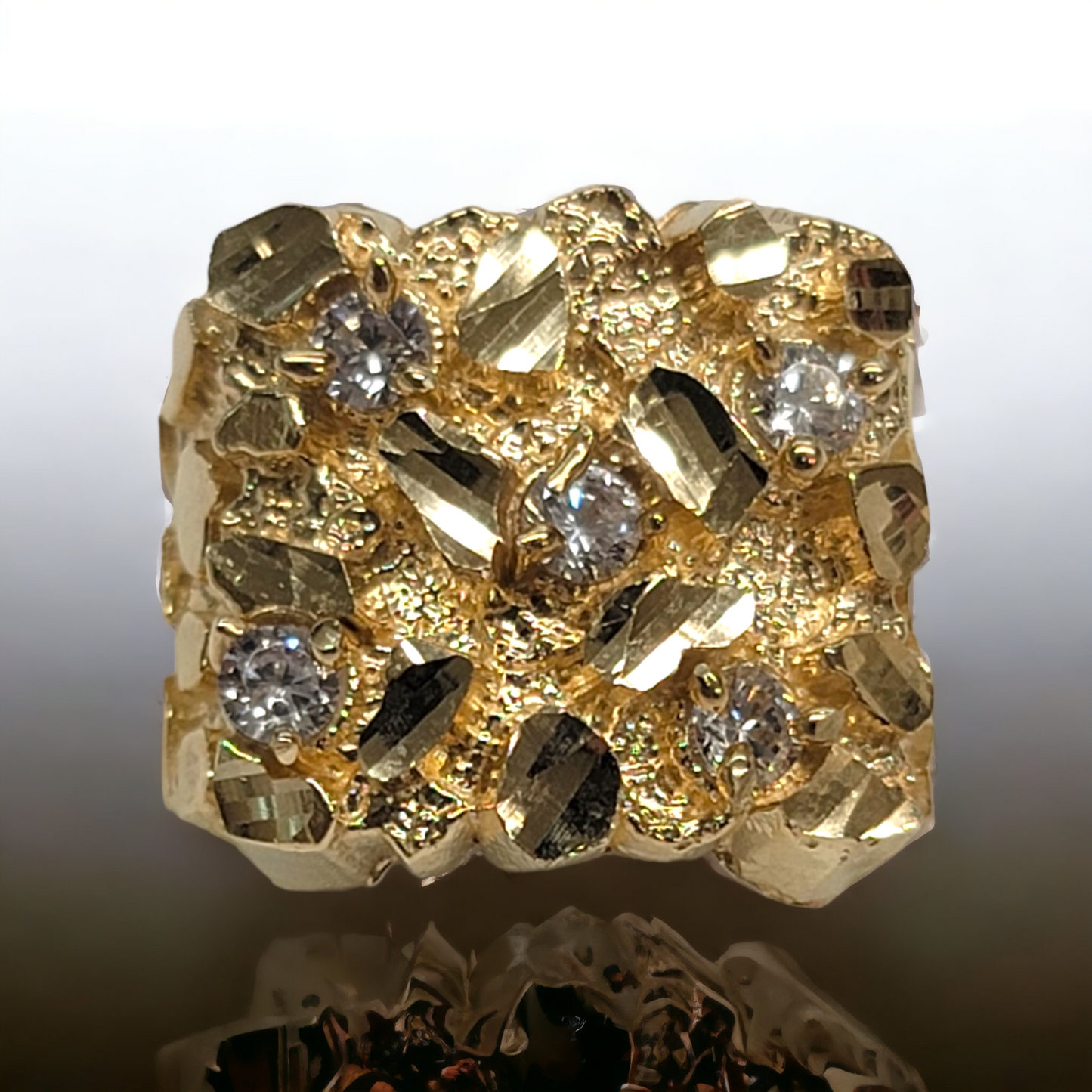 10kt Gold Nugget ring with Moissanite stones