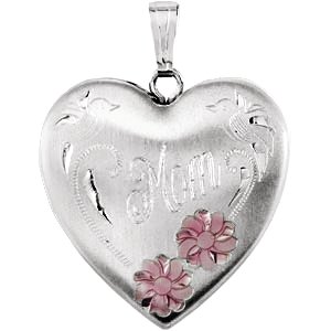 Mom Heart Locket with Enameled Flowers