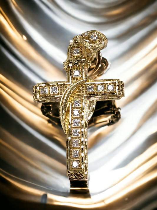 10Kt Yellow Gold Diamond Cut Cross Pendant