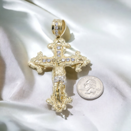 10Kt Gold Diamond Cut Crucifix pendant with Cubic zirconia stones