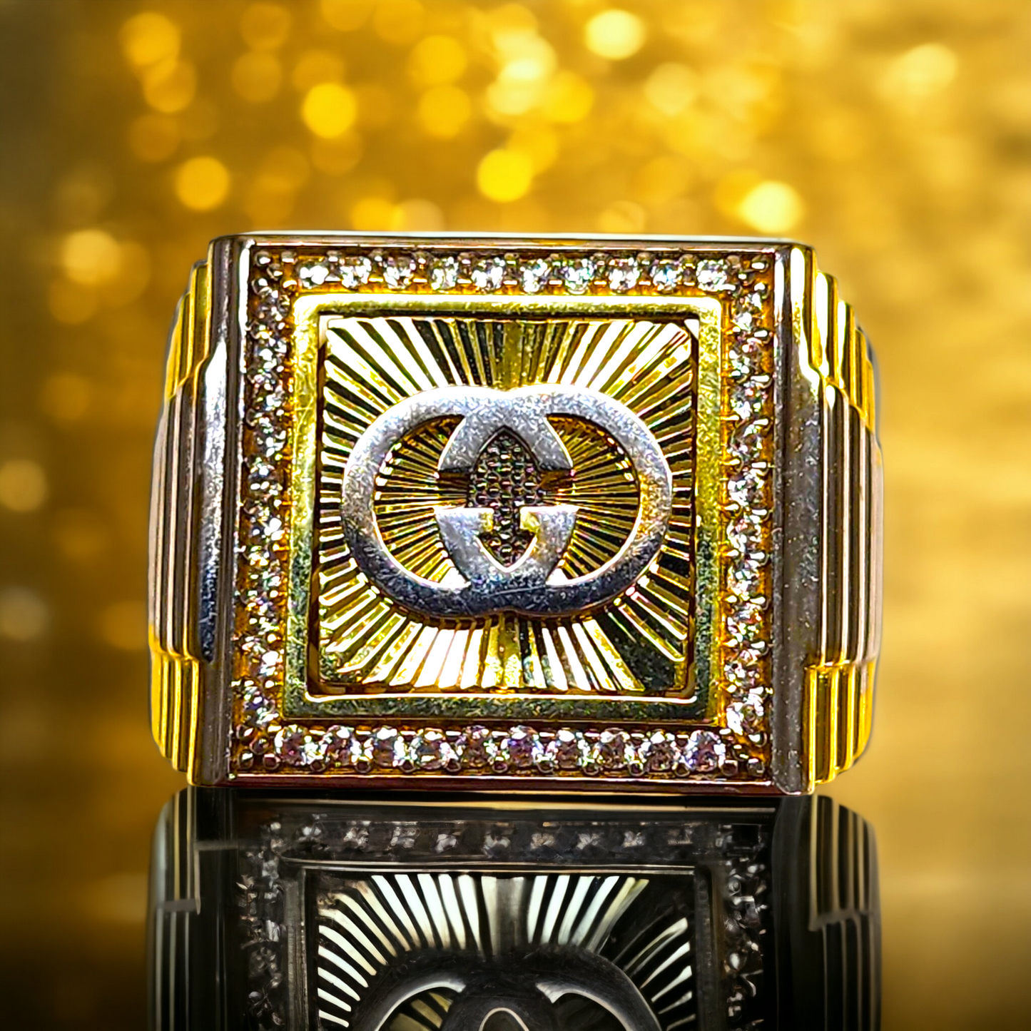 10kt Gold Gucci ring with cubic zirconia