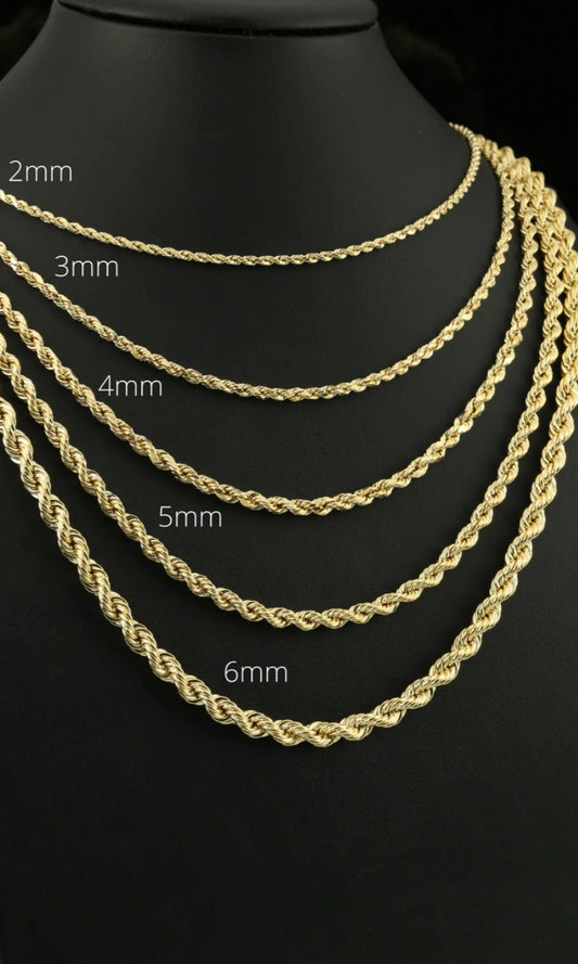 10kt Gold "Solid" Rope chain necklace