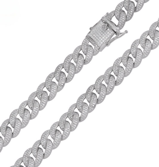 Sterling Silver CZ Encrusted Curb Chain 11.7mm