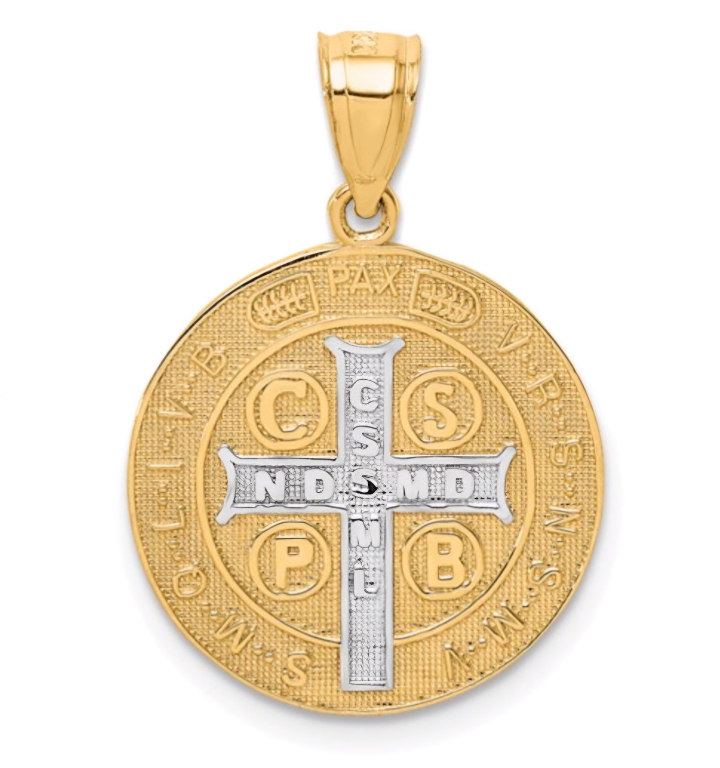 10K with Rhodium San Benito Medal Pendant