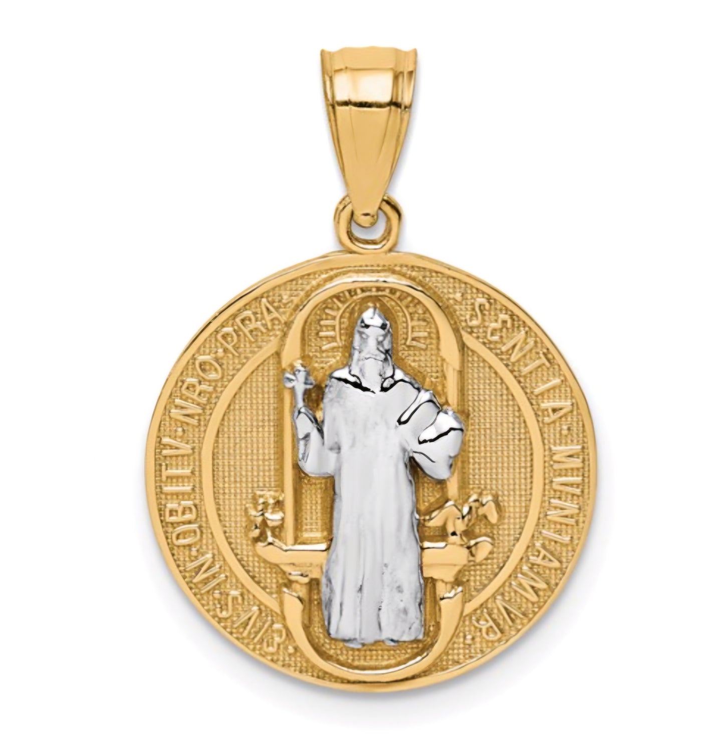 10K with Rhodium San Benito Medal Pendant