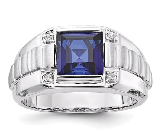 Sterling Silver Men's blue Sapphire ring