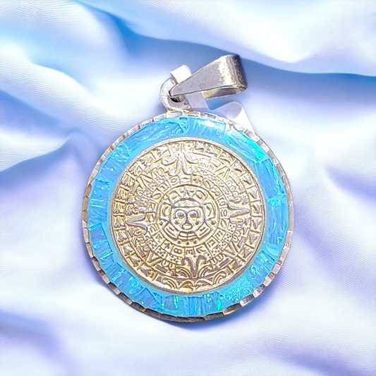 Blue Opal Aztec Calendar medallion