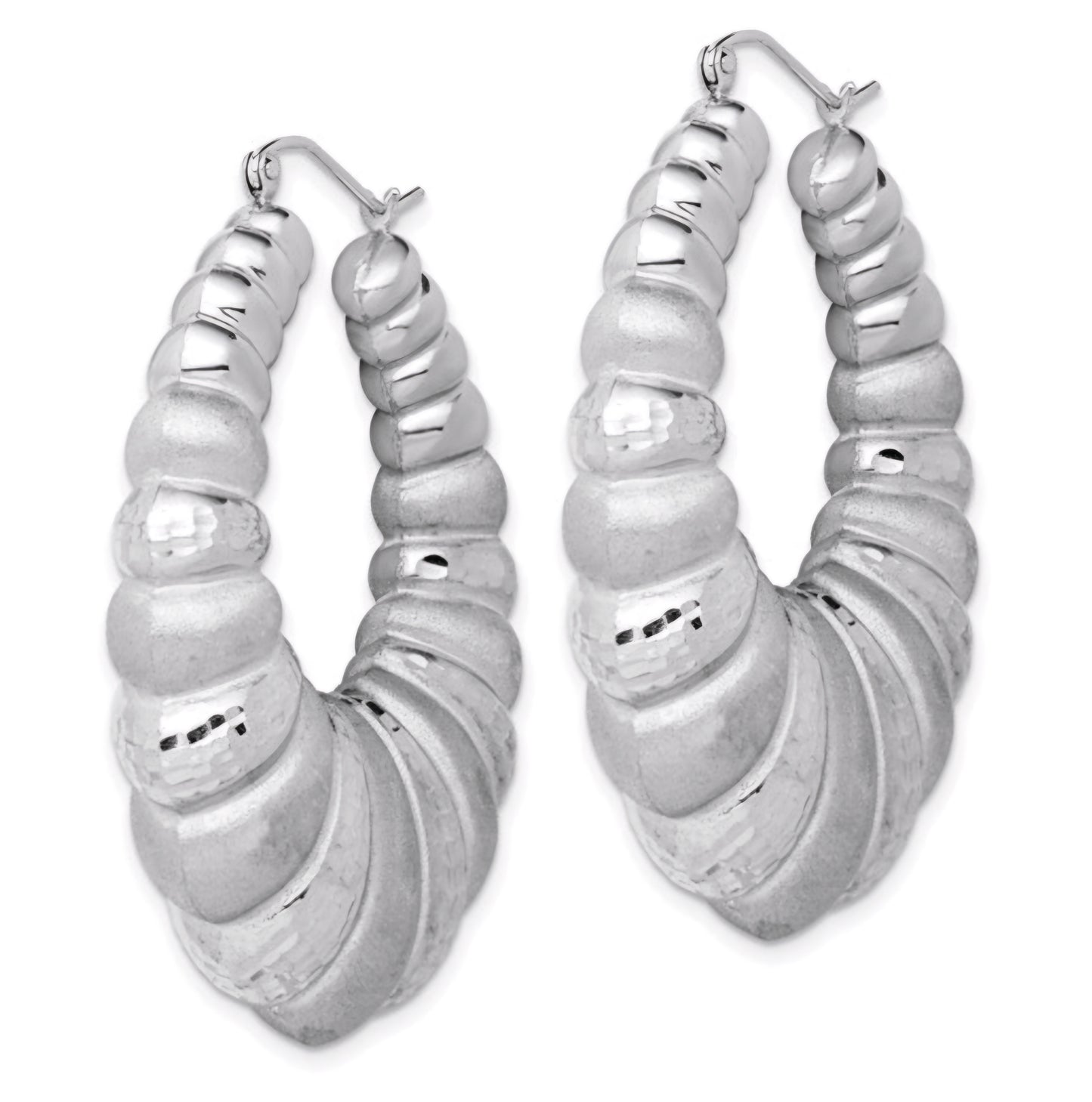 Sterling Silver Satin and D/C Shrimp Oval Hoop Earrings