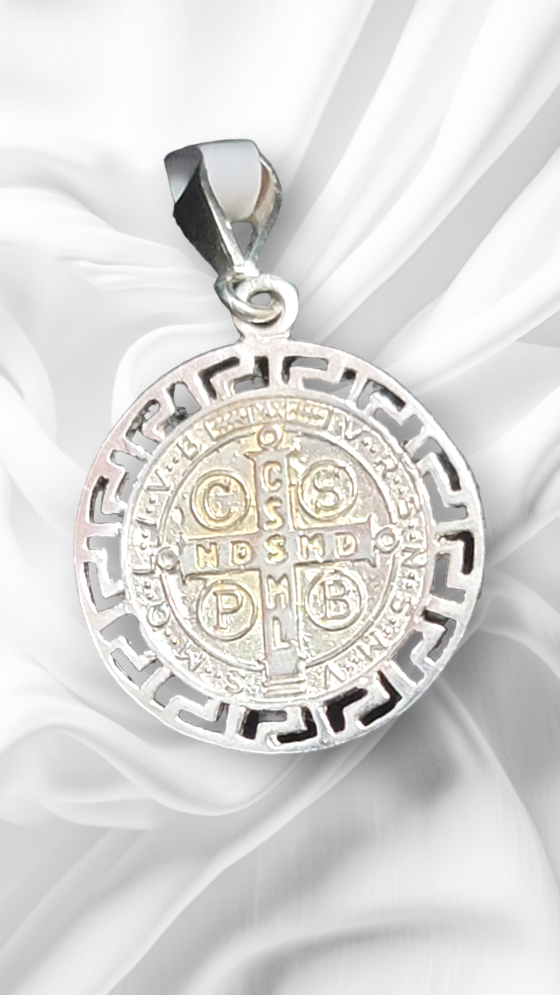 St. Benedict Pendant with Greek key