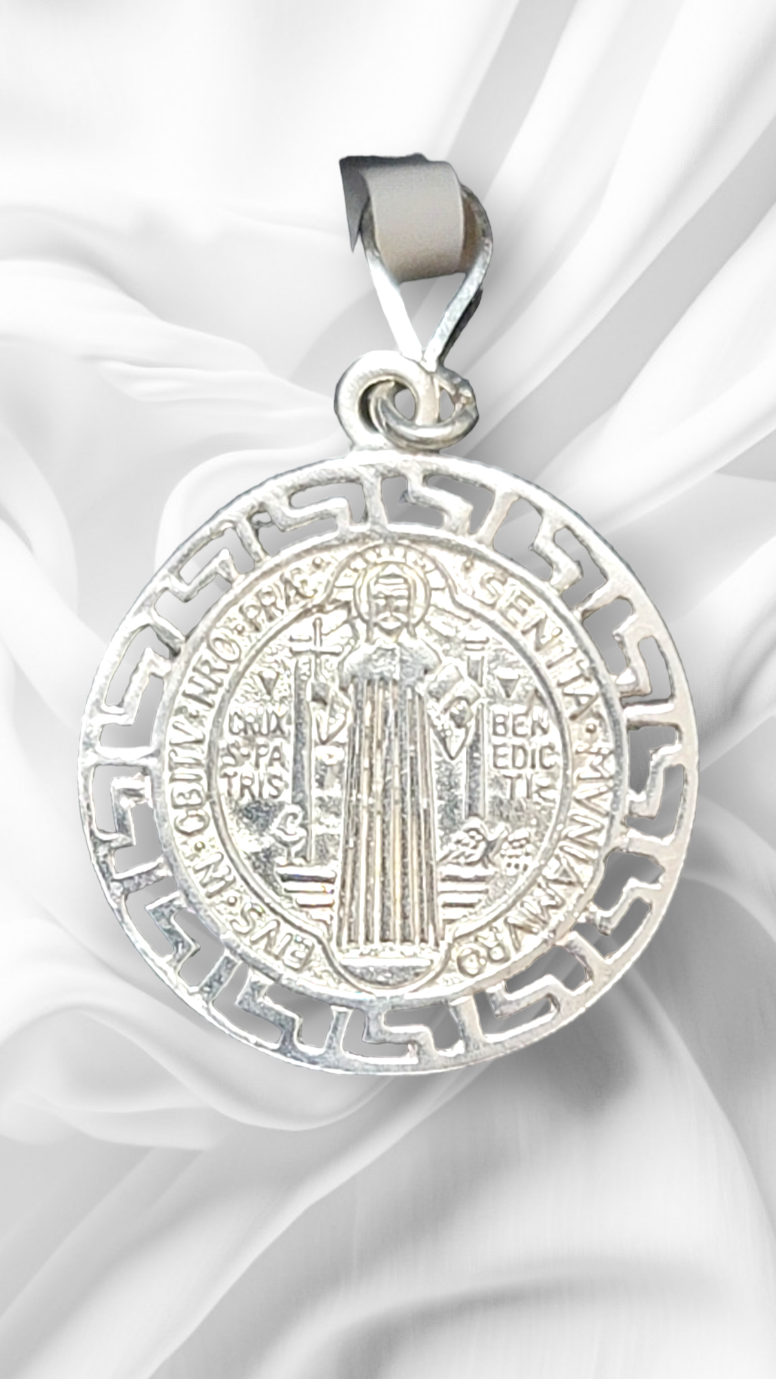 St. Benedict Pendant with Greek key