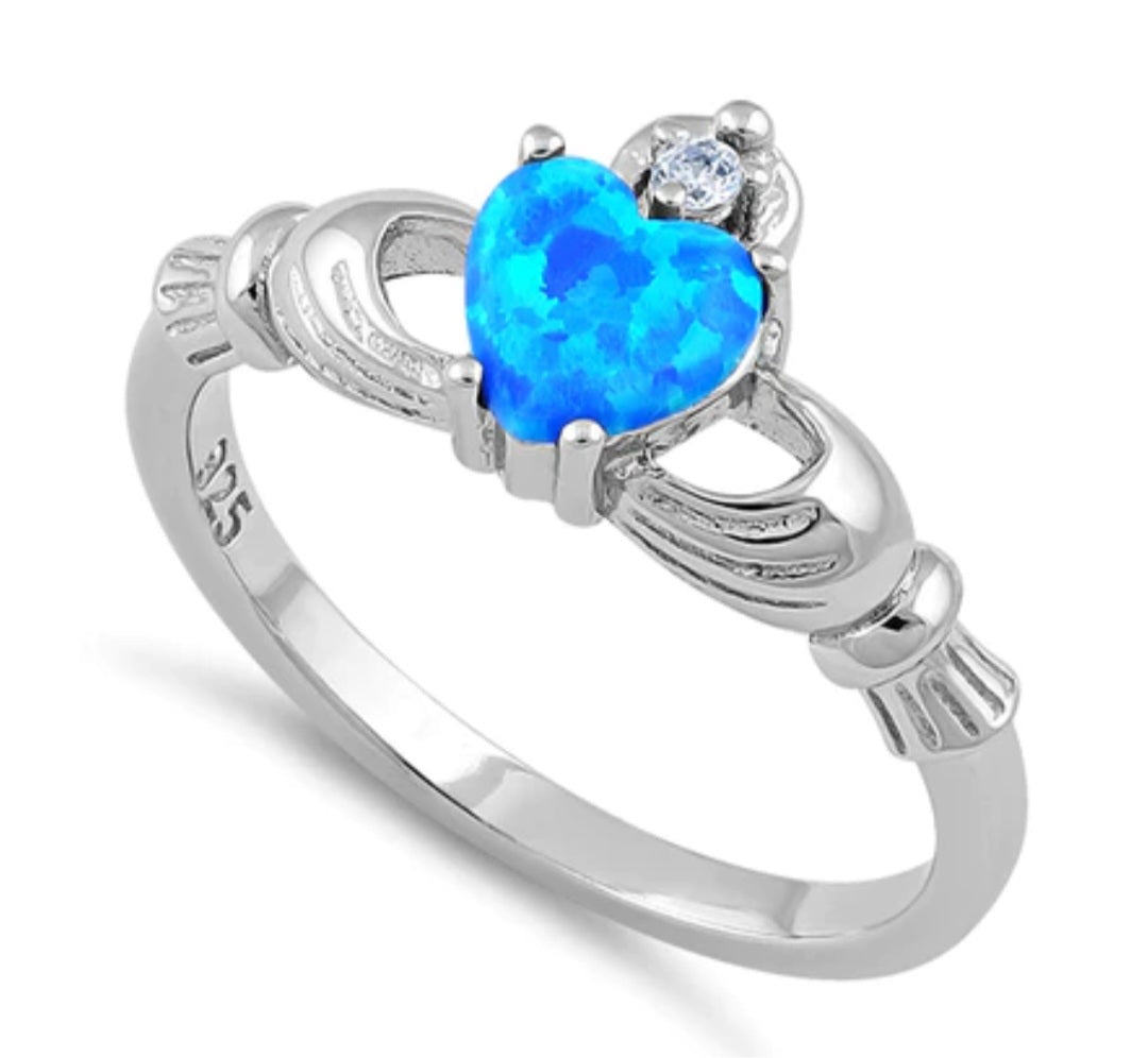Claddagh Ring with Blue Opal